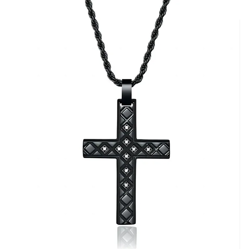 Men-Fashion CZ Diamond Stainless Steel Black Cross Pendant Necklace Men-Fashion CZ Diamond Stainless Steel Black Cross Pendant Necklace
