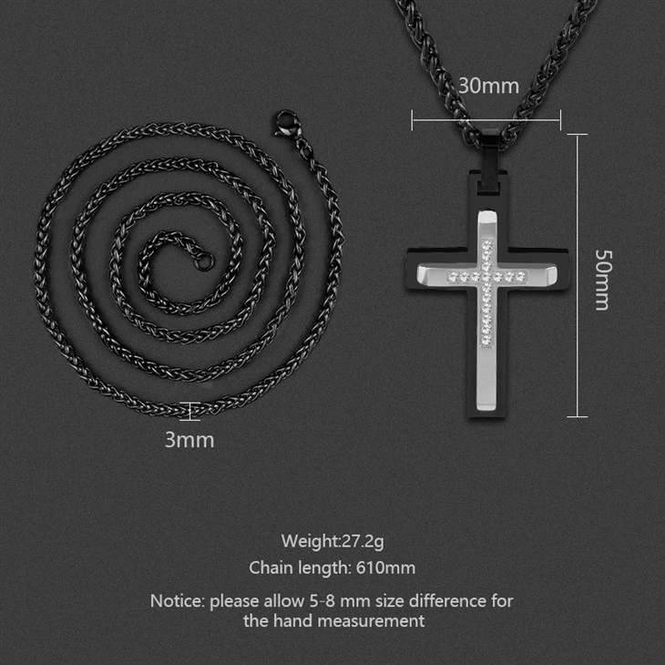 Stainless Steel Cubic Zirconia Cross Pendant Necklace for Men 04 Stainless Steel Cubic Zirconia Cross Pendant Necklace for Men 04