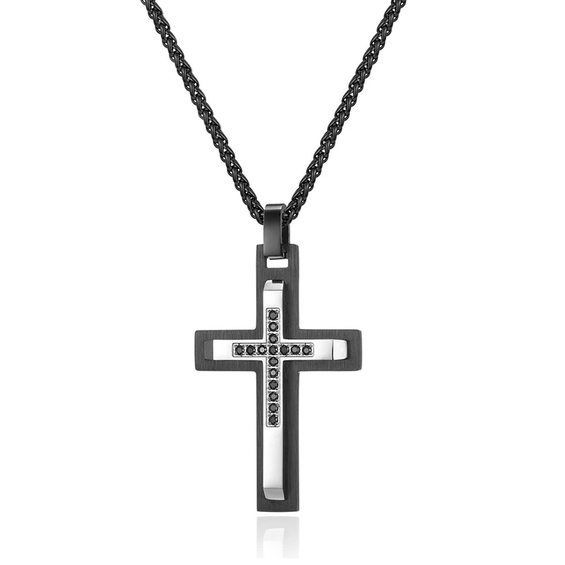 Stainless Steel Cubic Zirconia Cross Pendant Necklace For Men Stainless Steel Cubic Zirconia Cross Pendant Necklace For Men