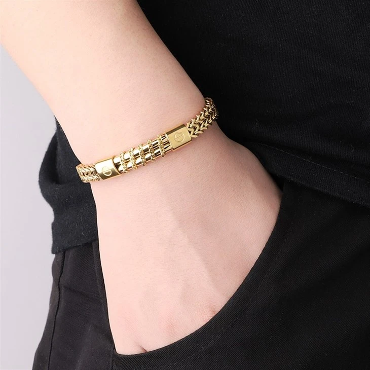 Gold Screw Accent Woven Chain Bracelet price Gold Screw Accent Woven Chain Bracelet price